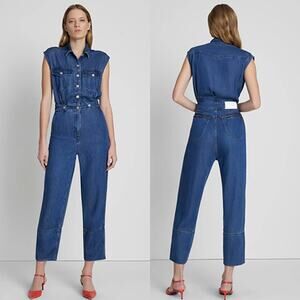 NWT 7 For All Mankind Denim Lustre Sleeveless Balloon Jumpsuit Dark Indigo Blue